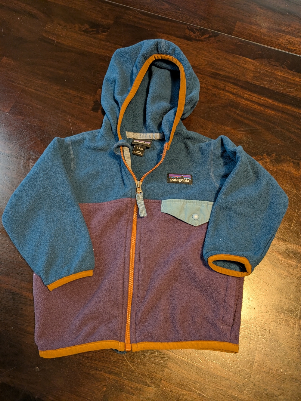 Patagonia Baby Micro D Snap-T Two-Tone Fleece Hoodie — Blue & Purple, 6-12m